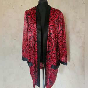 Gemini II Designs Inc Dark Red & Black Paisley Open Front Vintage Robe L/XL